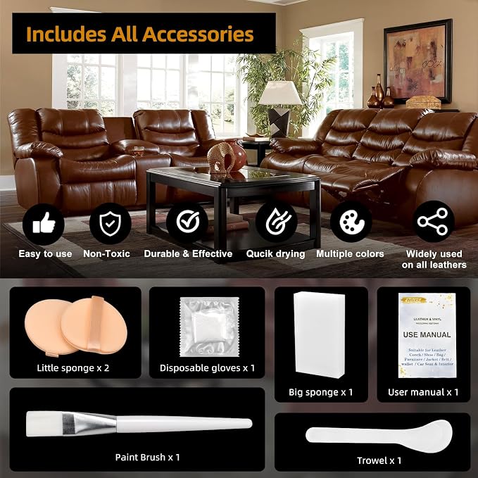 Leather Recoloring Balm, Leather Color Restorer, Leather Restorer for Couches, Leather Scratch Remover, Leather Scratch Repair, Leather Repair Kit for Furniture, Leather Dye (Light Brown)