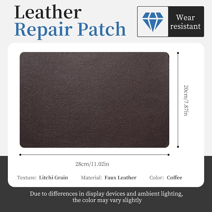 Fadoub Leather Repair Patch Tape Self-Adhesive, 8x11In Heavy Duty Vinyl Patch, Leather Repair Kit for Furniture, Sofa, Couch, Office Chair, Car Seat, Car Interior(Coffee)