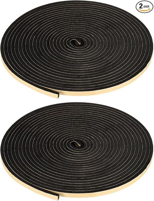 PATIKIL Foam Insulation Tape, 2Pcs 5/8" W x 1/4" t x 32.8FT Self Adhesive Weather Stripping Door Seal Strip for Door Window Air Conditioning, Black