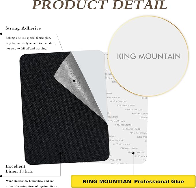 KING MOUNTAIN Coarse Linen Repair Patches, Self-Adhesive Linen Fabric Patches, 8X11 inch 2 PCS, Multi Color, Can be Used for Linen Sofa Repair(8" x 11"-2PCS,Black 1.0)