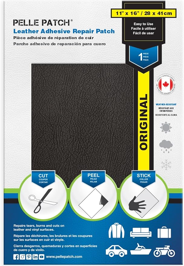 Black Leather Car Seat Repair Kit - 25 Colors Available - Original 11x16 - Black
