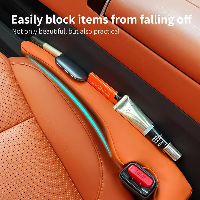Inflatable Car Seat Gap Filler, Air Bladder Leak Proof Plug for Car Seat Cracks, Universal Fit Easy Installation to Prevent Items from Falling - No Tools Required, Back Seat Safe Orange