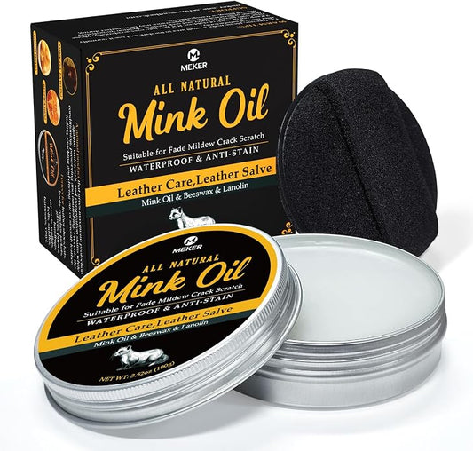 MEKER Mink Oil for Leather Boots, Leather Conditioner and Cleaner 3.52 oz-All-Natural Waterproof Soften and Restore Shoes