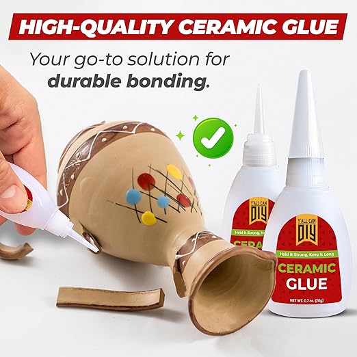 Y'allCanDiy Waterproof Super Glue for Ceramic - Ceramic Glue Repair for Pottery, No Smell After Cure. Best Cyanoacrylate Based Adhesive for China and Porcelain