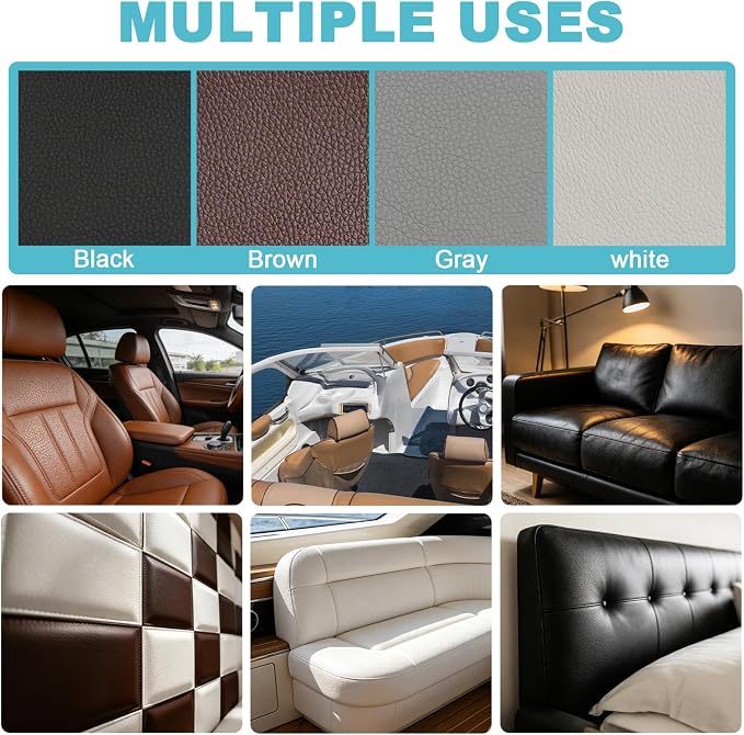 Faux Leather Vinyl Fabric, 78“ x 55” White Grained Lychee Leather Sheets, Synthetic Leather Material, for Upholstery Crafts, DIY Sewings, Automotive, Outdoor Boat Pleather