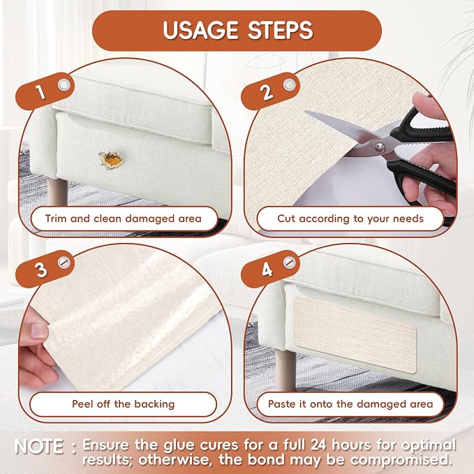 Linen Fabric Repair Tape 4.7x63 Inch, Self Adhesive Couch Patch Repair Fabric Tape for Furniture, Linen Patch Kit for Couch, Carpet, Upholstery, Chair, Sofa, Cushion, Bag (Beige)