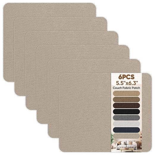 Suede Couch Patch Repair Fabric,6-Piece Self-Adhesive Microfiber Patches，Quick Fix Sofa Chair Car Seat,Furniture,Upholstery Repair Kit. (Beige)
