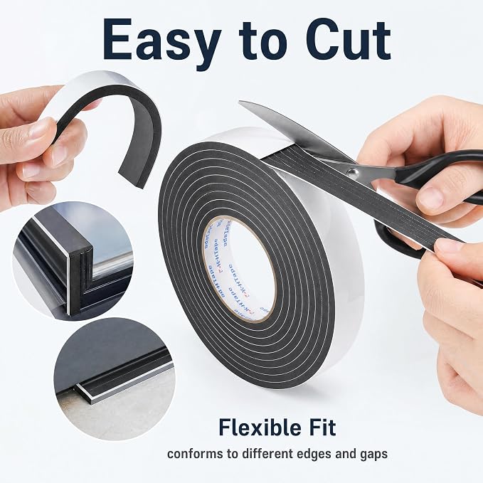 Seal Foam Tape,1/16" Thick-1"-49ft 2Rolls, Weather Stripping for Door and Window,High Density Single Sided Closed Cell Door Insulation Weather Strip, Black