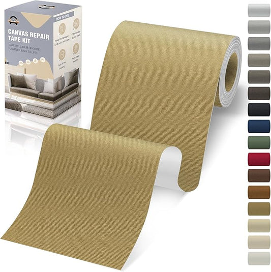 OAZ 4 x 79 inch Canvas Repair Patches Fabric Patch Self-Adhesive Canvas Repair Tape Waterproof Outdoor Gear Patch Kit for Boat Cover Awning Sofa Chair Couch Tent Bag (Khaki)