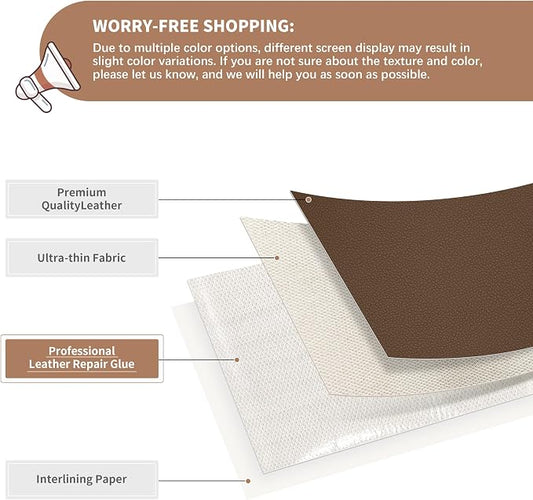 ONine Leather Repair Patch,Self-Adhesive Couch Patch,Multicolor Available Scratch Leather 8X11 Inch Peel and Stick for Sofas,Car Seats Backpack Jackets (Brown-Litchi Grain)