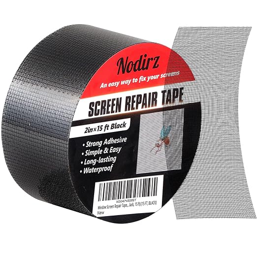 Window Screen Repair Tape, 2 in X 15 FT (180IN) Screen Repair Kit for Windows or Doors, Strong Adhesive Screen Patch Repair Kit Mesh Repair (Black, 15 FT)