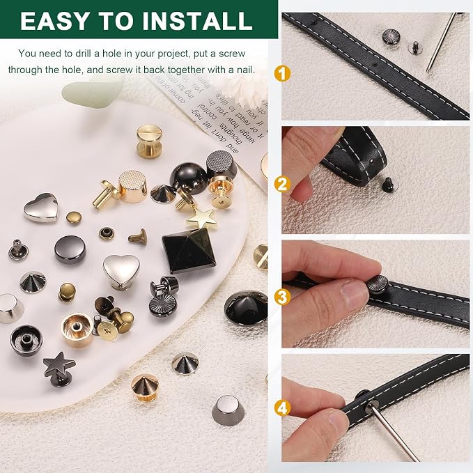 uxcell 300 Sets Double Cap Leather Rivets, 6x8mm Round Cap Metal Studs Rivets for Leather Craft Repair DIY Purse Belts Bags Shoes, Bronze