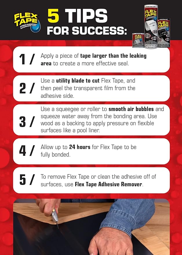 Flex Tape, 8 in x 5 ft, Gray, Original Thick Flexible Rubberized Waterproof Tape - Seal and Patch Leaks, Works Underwater, Indoor Outdoor Projects - Home RV Roof Plumbing and Pool Repairs