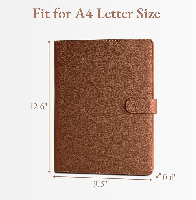 Mymazn Padfolio, Portfolio Folder, Legal Pad Holder, Resume Folder | Faux Leather Binder with Document Organizer, Business Card Holder, Letter-Size Notepad for Interview, Men & Women, Brown
