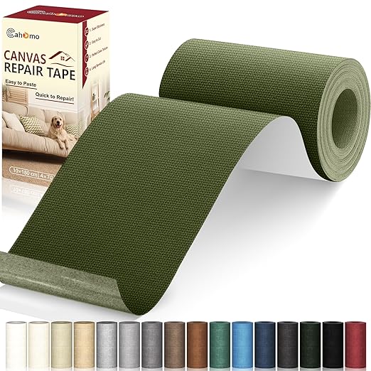 Cahomo Canvas Repair Tape 4x70 inch, Self Adhesive Canvas Fabric Tape, Canvas Fabric Patch Tape Kit, Fabric Repair Tape for Canvas Sofas, Headboards, Chairs, Curtains - Army Green