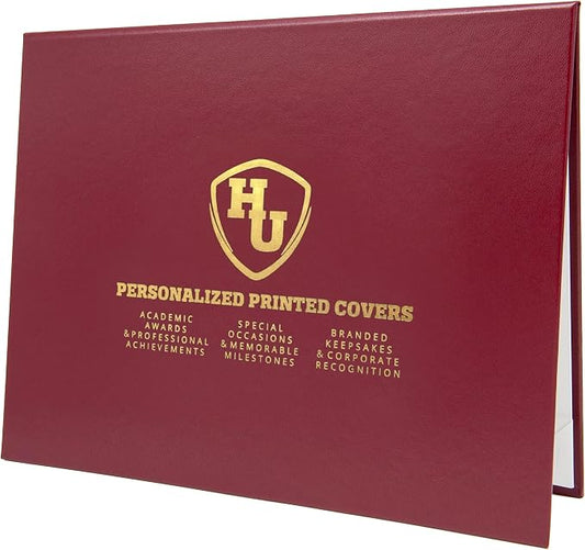 Maroon Faux Leather Document Cover A4 (8.3x11.7 UK) Size | Tent-Style Opening, Non-Padded with Custom Metallic Foil Printing | Professional Presentation for Awards, Diplomas and Certificates