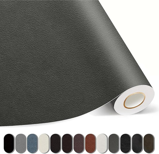 Kangshoon Leather Repair Patches, 17X158 Inch Self-Adhesive Leather Repair Tape, Stretch Vinyl Repair Kit for Couch Furniture Sofas Car Seats (Dark Gray, 17X158 Inch)