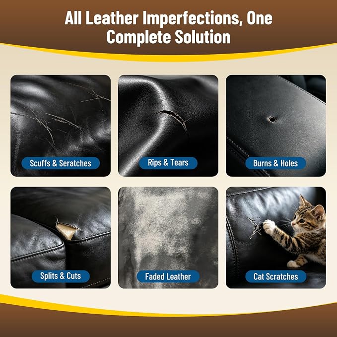 Kenbry Leather Repair Kit, Vinyl Repair Kit for Car Seat, Couch & Furniture, Leather Filler & Scratch Repair for Auto Interior, Leather & Vinyl Restoration