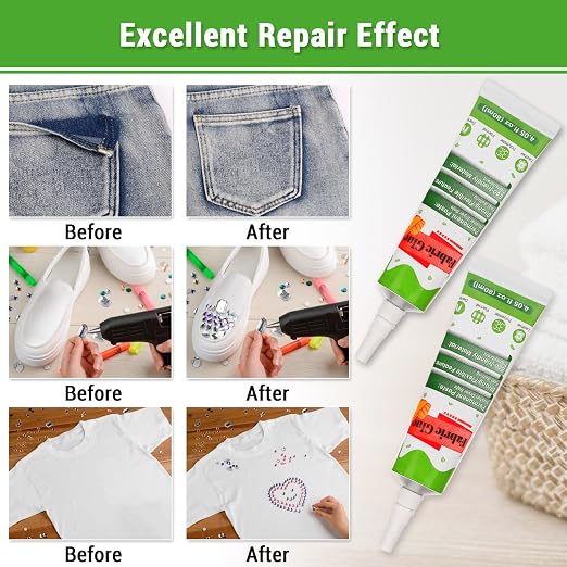 2 X 80 ML Fabric Glue for Clothing, Clear Fabric Glue for Clothing Permanent Washable, Liquid Fusion Glue Adhesive for Leather, Patches, All Fabrics