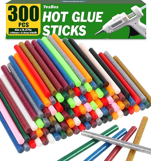 300 Pack Colored Hot Glue Sticks, 4" Long x 0.27" Diameter Mini Hot Glue Sticks, Perfect Fit for Mini Glue Guns, Widely Used in Wood, Metal, Glass, Plastic, Floral, Fabric, Leather, Foam