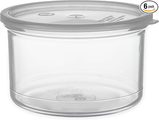 Carlisle FoodService Products Classic Round Storage Container Crock with Lid for Kitchen, Restaurants, Home, Plastic, 1.5 Quarts, Clear, (Pack of 6)