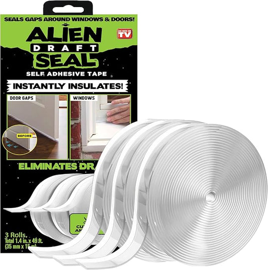 Alien Draft Seal Set of 49 Feet Anti-Draft Adhesive and Flexible Flap to Seal Gaps Around Doors and Windows As Seen On TV