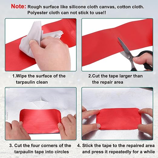 PATIKIL Awning Repair Tape 6" x 26ft Waterproof Canvas Tape High Adhesive Tear Repair Patch Kit for PVC Tarpaulin Tent Awning Fabric RV Sail Boat Cover, Red