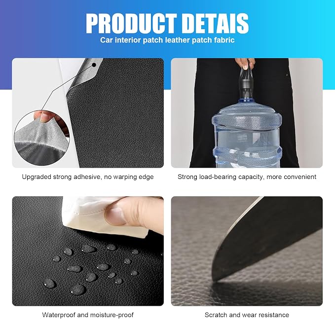 Leather Repair Patch, Car Leather Seat Repair Sticker, Leather Repair Tape, Self Adhesive Waterproof Patch Kit for Car Seat,Couch,Boat Seat,Chair