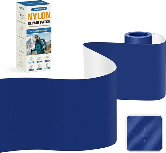 KING MOUNTAIN Self Adhesive Nylon Fabric Repair Tape, 4×63 Inches, Quick Down Jacket Repair Patch, Waterproof Outdoor Gear Patch Kit for Tent,Backpacks,Umbrella, Gloves, Sleeping Bag (Dark Blue)