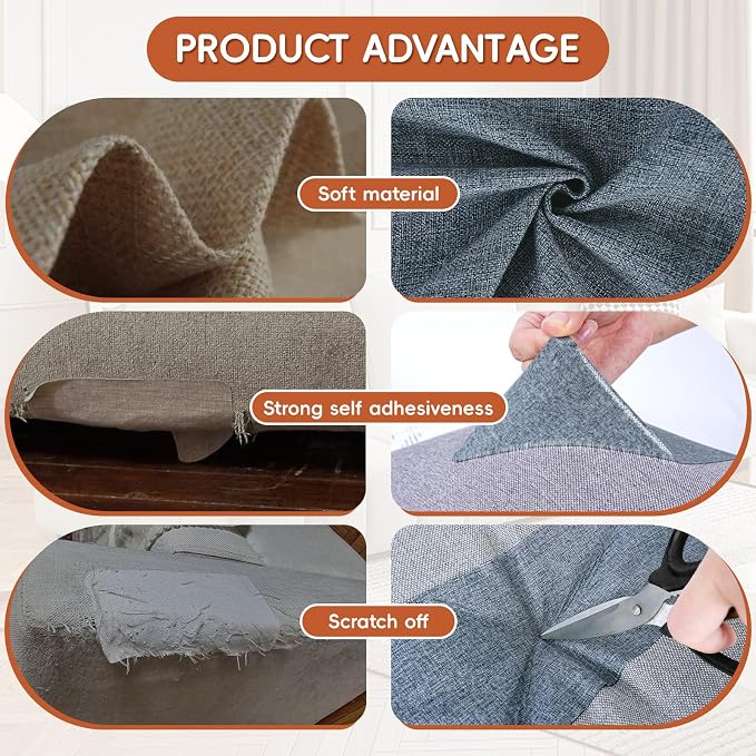Linen Fabric Repair Tape 4.7x63 Inch, Self Adhesive Couch Patch Repair Fabric Tape for Furniture, Linen Patch Kit for Couch, Carpet, Upholstery, Chair, Sofa, Cushion, Bag (Medium Grey)
