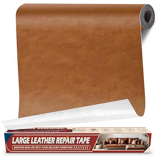 Leather Repair Tape Patch, 17" x 79" Self Adhesive Leather Patches for Furniture,Vinyl Repair Kit for Car Seat, Couch, Chairs, Boat Seat, Sofa Classic Brown