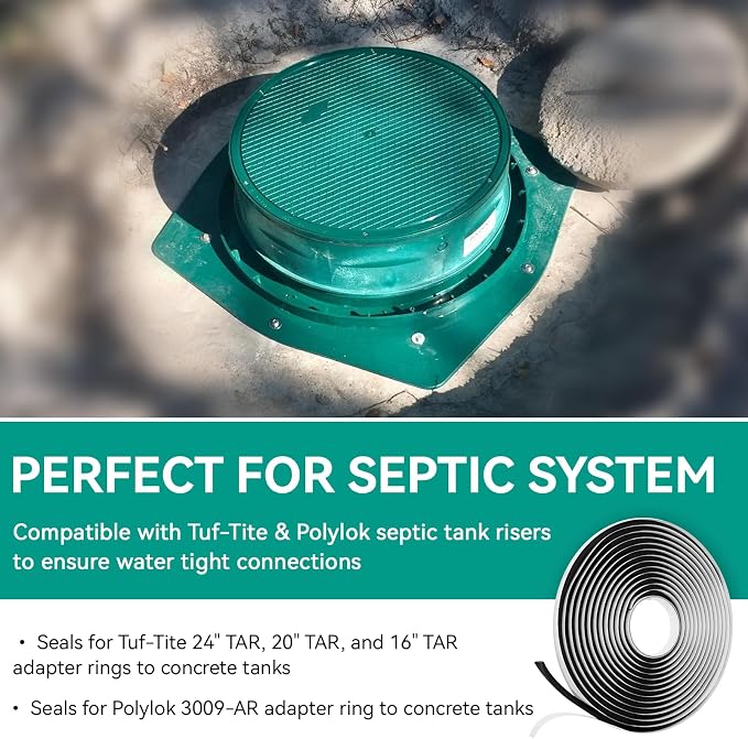 Butyl Sealant Rope for Tuf-Tite and Polylok Septic Tank Risers, 5/16" x 20' Butyl Sealing Tape for Automotive, RV, Marine, Windows, Doors, Windshield