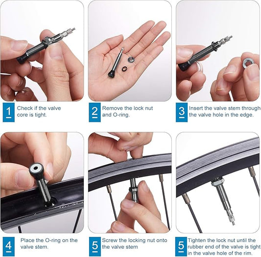 Hestya 9 Pieces Presta Valve Stem 40 mm Tubeless Presta Valve Stem Core Remover Tool Kit for Bicycle MTB and Road Bike Repair(Black)