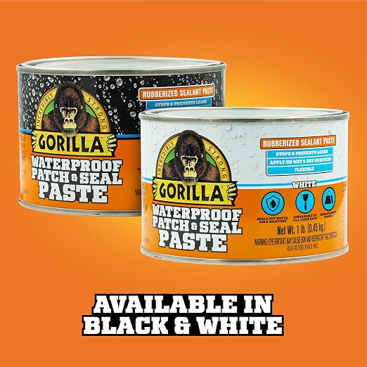 Gorilla Waterproof Patch & Seal Rubberized Sealant Paste, Black, 1lb Can (Pack of 1)