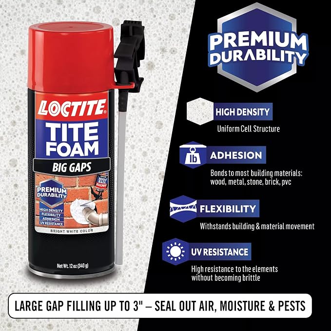 Loctite Tite Foam Big Gaps Spray Foam Sealant, Polyurethane Expanding Insulation - 12 fl oz Can, Pack of 2