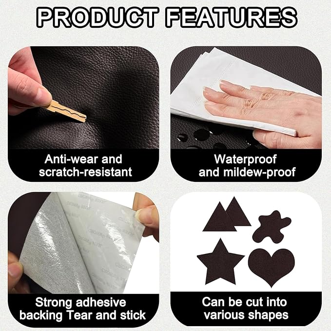 Leather Repair Tape,3.9 x 63 Inches Self Adhesive Repair Patch,Vinyl Leather Repair Kit for Furniture,Couches,Car Seats,Sofas,Office Chairs,Coffee