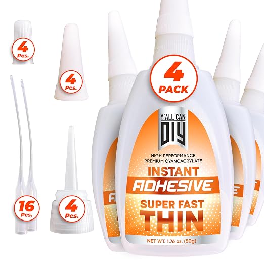 4 Pk X 1.76 Oz. (50g) CA Glue - Thin Cyanoacrylate Based Super Glue for Woodworking - Model Car Adhesive, Strong Bonds in Model Airplane, Wood Projects. Fast Drying, Instant Wood Bond