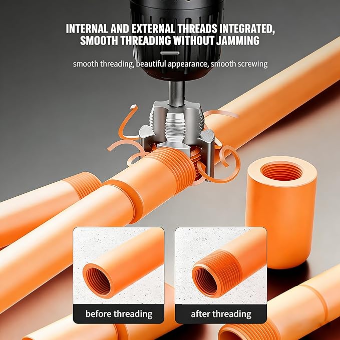 Pvc Pipe Threader, Pipe Tapping and Threading Tool, 4 in 1 Water Pipe Threader, Pipe Thread Cutting Tools for 1/2'' 3/4'' 1'' Dies, External & Internal Pipe Threader, Water Pipes Threading Tool