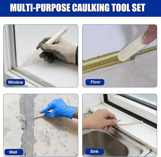 Caulking Spatula Set, 958-G01 7-Piece Stainless Steel Caulking Kit with Spatulas for Efficient,Widths from 3/8" to 1-1/2,Professional-Grade Caulk Finishing
