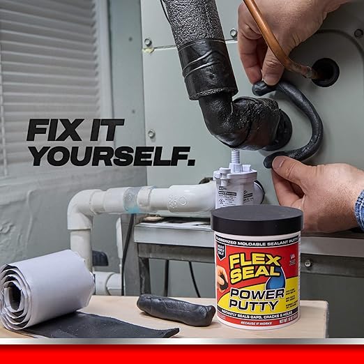 Flex Seal Power Putty, Moldable Waterproof Rubberized Sealant, Instantly Fills Gaps, Cracks, or Holes, Removable Reusable, Works Underwater, Pipes, Marine, Auto, RV, Metal, Plastic, Wood, Black 8 oz