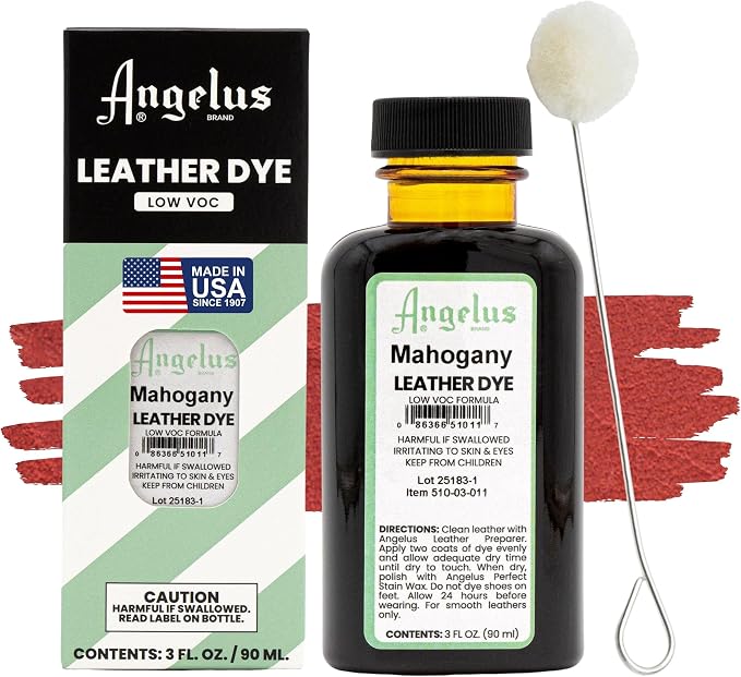 Angelus Leather Dye - Flexible Leather Dye for Shoes, Boots, Bags, Crafts, Furniture, & More 3oz, Dauber Included (Mahogany)