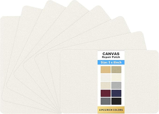 KING MOUNTAIN Canvas Repair Patch 5×8 Inch 8 Pcs Self-Adhesive Waterproof Fabric Patch for Sofas, Tents, Furniture,Tote Bags, Car Seats (Off White)