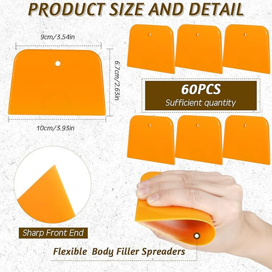 Frienda 60 Pcs Body Filler Spreaders Plastic Tools for Automotive Applying Putties Glazes Caulks and Paint (3.5 x 2.6 x 3.9 in)