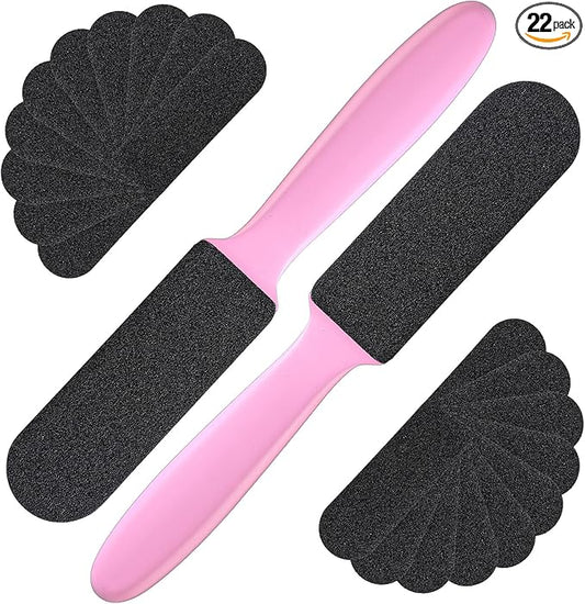 Mudder 2 Pieces Stainless Steel Pedicure Foot File Callus Remover Foot Scrubber Rasp with 20 Replaceable Coarse/Fine Double Side Reusable Pads for Care Cracked Skin Callus Remover Tool (Pink)
