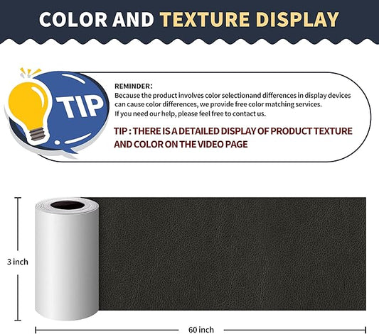 ONine Professional Leather Repair for Sofa,Leather Repair Tape 3x60in(Dark Gray Leather)