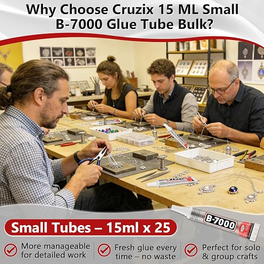 25 Tube 15ML B7000 Glue Clear with Precision Tip, Bulk B-7000 Craft Glue Rhinestone Bedazzling Glue Super Adhesive for DIY Jewelry Making Nail Art Fabric Shoes Phone Repair