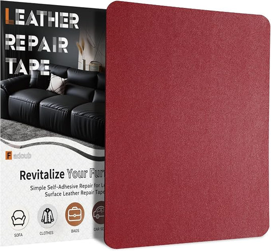 Fadoub Leather Repair Patch Tape Self-Adhesive, 8x11In Heavy Duty Vinyl Patch, Leather Repair Kit for Furniture, Sofa, Couch, Office Chair, Car Seat, Car Interior(Wine Red-Fine Grain)