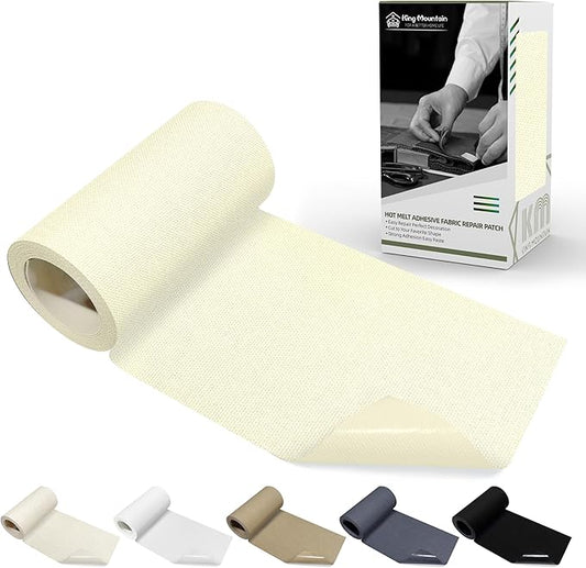 KING MOUNTAIN Canvas Iron on Patch,3"×60",Waterproof 100% Cotton Fabric Repair Patch,Used for Various Sofa,Tent,Clothes,Seats,Suitcases (Beige White)
