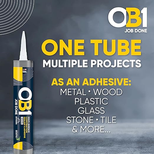 OB1 Universal Caulk Sealant & Adhesive White 10.1oz | Professional Grade Premium All-in-One Advanced Hybrid 2-in1 | Water Resistant Internal & External | Shrink Crack UV & Fade Resistant | 1 Cartridge