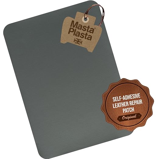 MastaPlasta Original Self-Adhesive Leather Patches for Furniture Repair - Gray 11" x 8" (28 x 20 cm). Upholstery-Quality Patch for Leather Chair, Leather Patch for Car Seat Repair